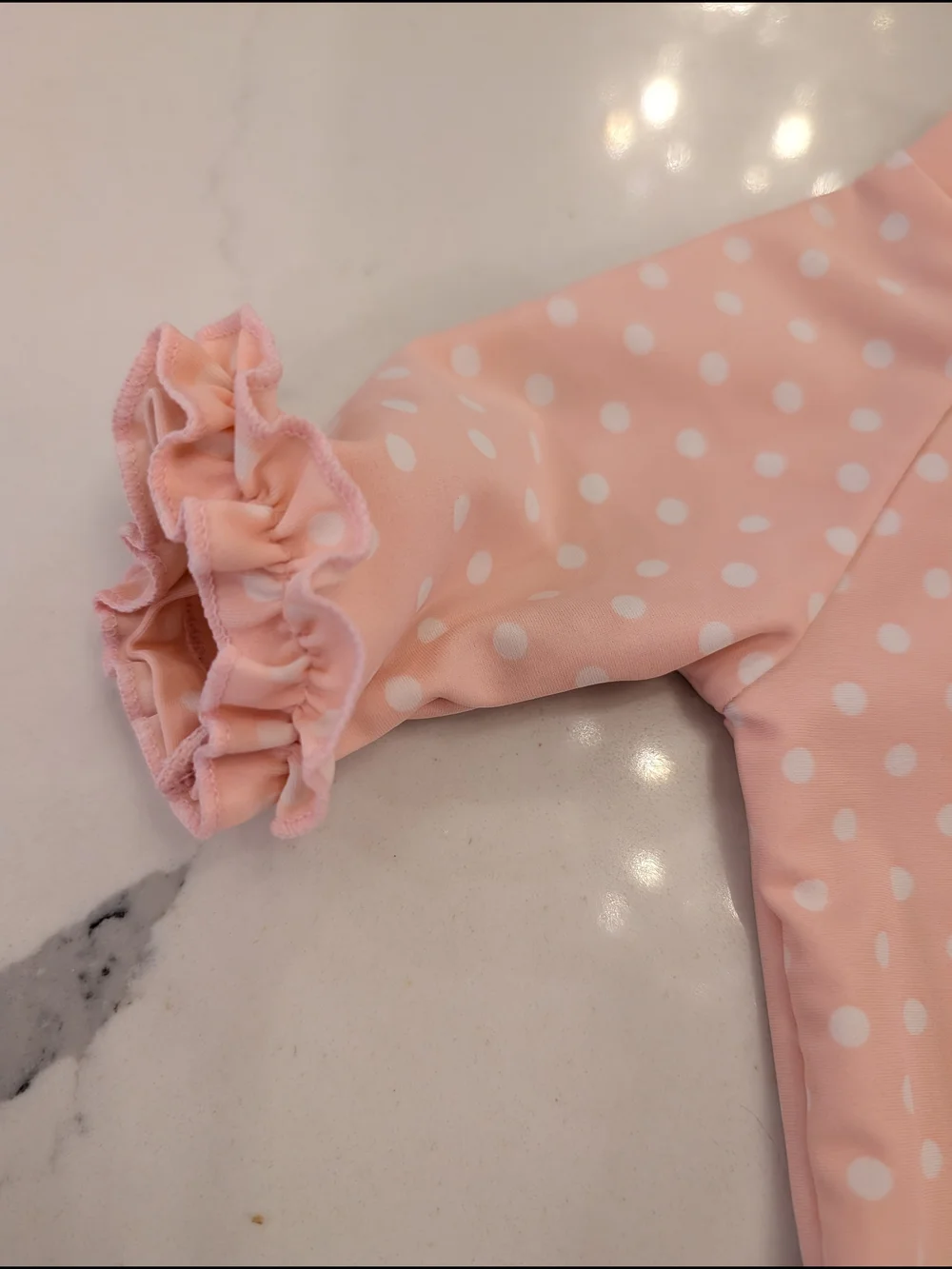Ruffle Butts Baby Girls Swim Suit Pink Polka Dot with Ruffle Hem